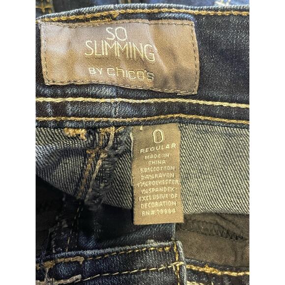 Chico's Jeans Size 29 Low Rise So Slimming Bootcut Embroidered Rhinestone Hippie - Picture 7 of 7